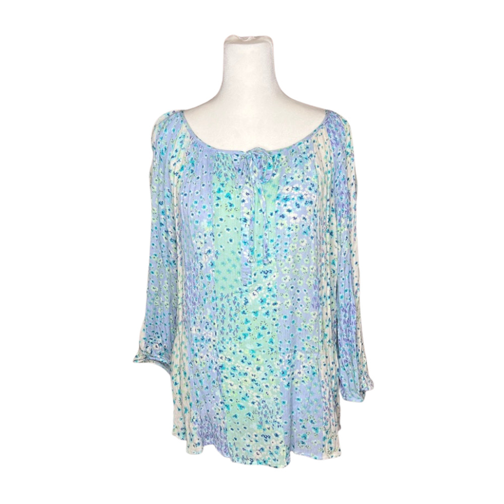 Figueroa & Flower Floral Peasant Top L Patchwork Flowy Boho Cottagecore Fairy